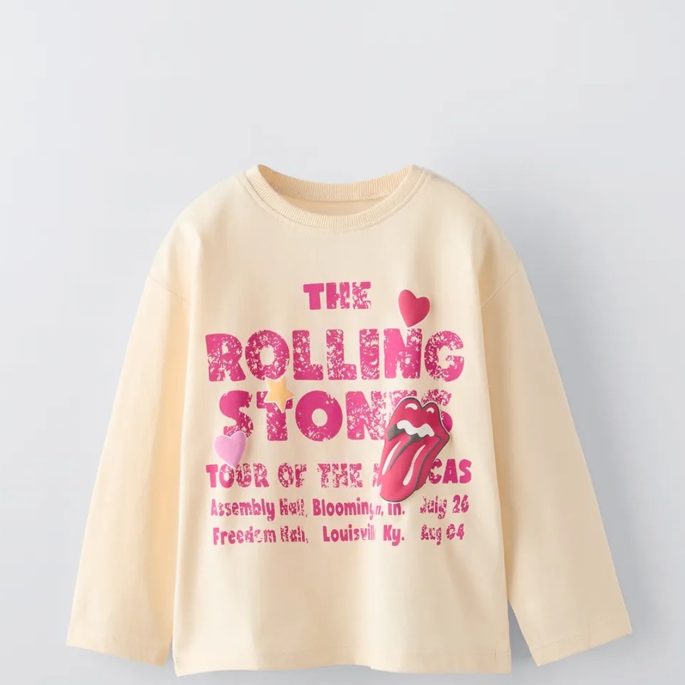 Zara Cream Pink Long Sleeve Rolling Stones Tee